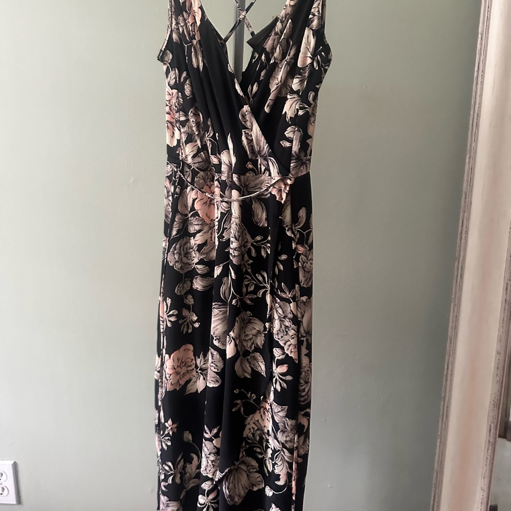 Astr Black and Pink/cream cross back Sleeveless Maxi Sundress